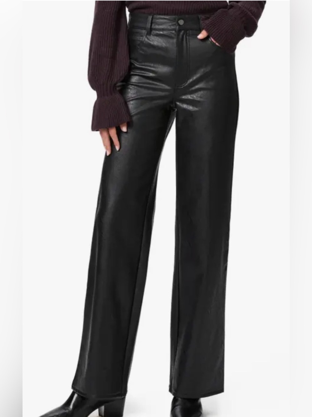 PAIGE Black Faux Leather high rise trousers
